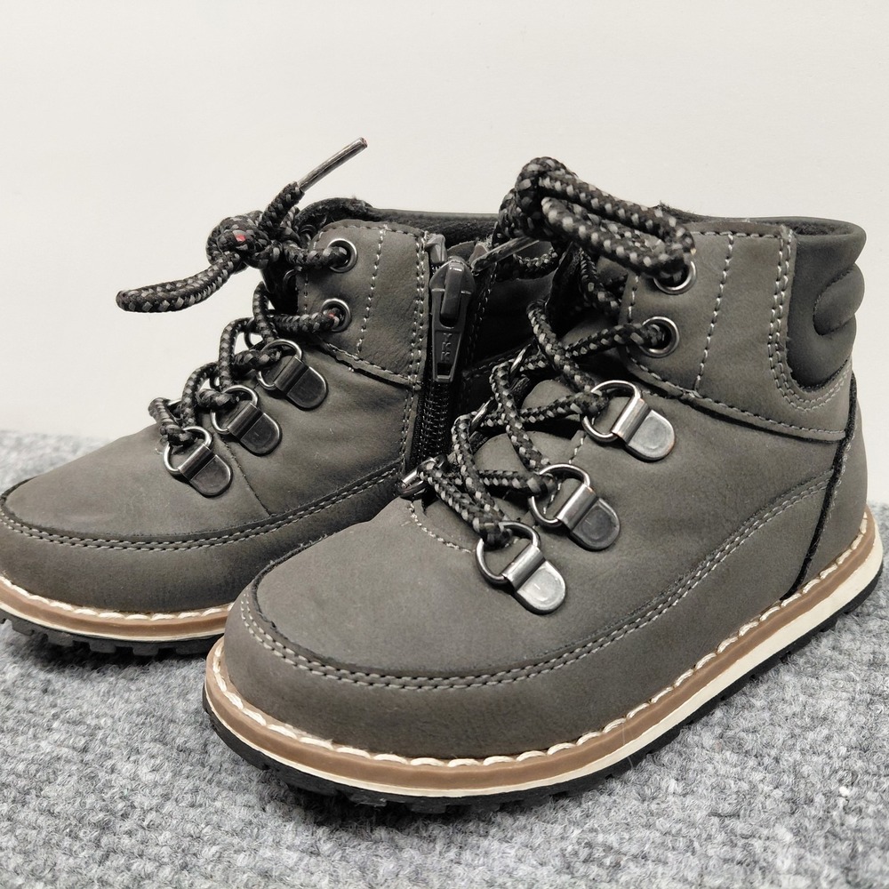 Children Place Gray Toddler Boys Size 7 Lace Up Side Zip Boots Non‎ Marking Shoe